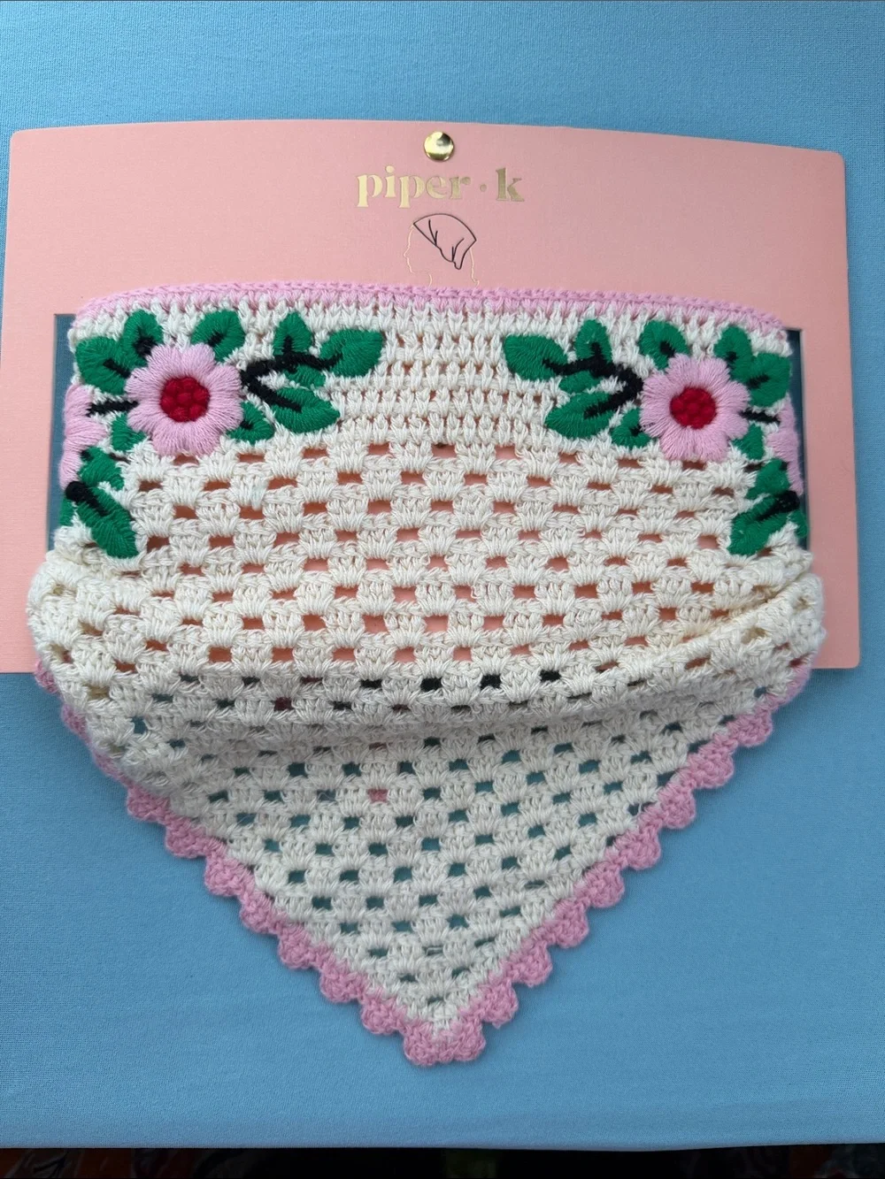 Piper K Crochet Floral‎ Ivory and Pink Bandana